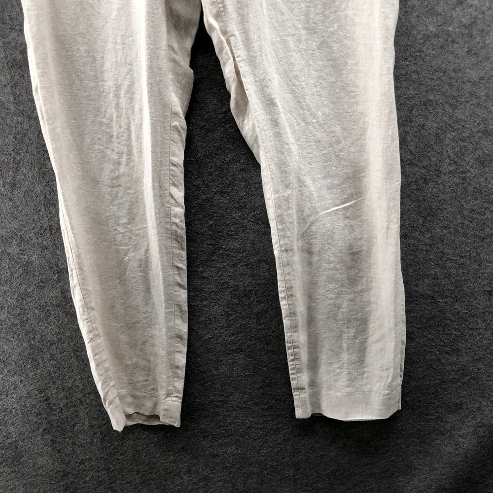 H&M Slim Fit Linen Trousers Mens 32R Beige Flat Front Casual Summer Beach Pants - Picture 4 of 9